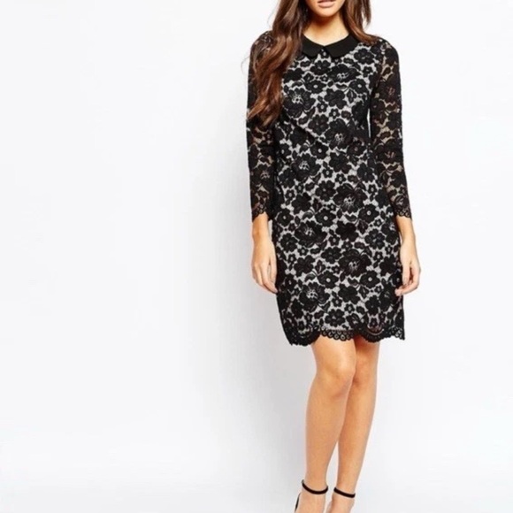 Ted Baker Dresses & Skirts - Ted Baker Women Black Ameera Scallop Hem Lace Dress Peter Pan Collar US Size 10